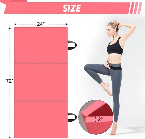 Vista 2 de Tapete de gimnasia plegable de 6 x 2 pies, tapete de yoga de espuma de alta densidad de 2 pulgadas de grosor, antideslizante, para entrenamientos
