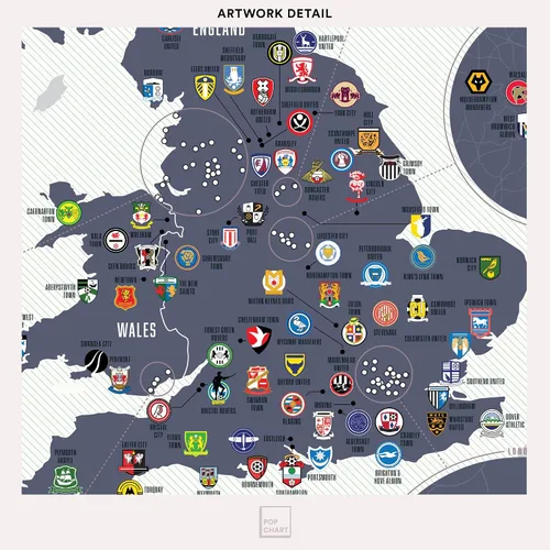 Vista 4 de Pop Chart Clubes de fútbol del Reino Unido Póster artístico de 16 x 20 pulgadas Más de 100 clubes de fútbol de Inglaterra, Escocia y Gales en un