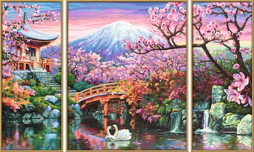 Vista 3 de Schipper 609260751 - Kit de pintura por números para adultos, diseño de flores de cerezo en Japón, incluye pincel y pinturas acrílicas, tríptico