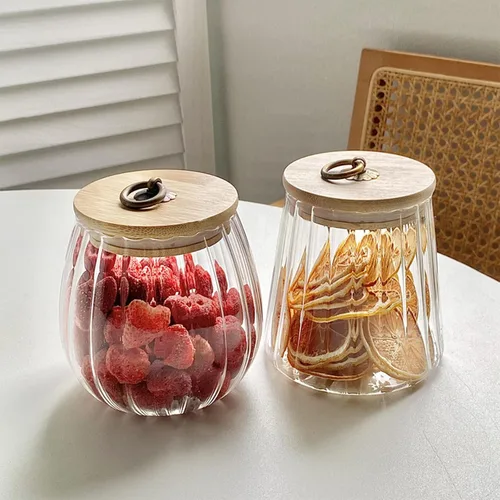 Vista 8 de Frascos de vidrio con tapas de bambú, contenedores de vidrio de 23 FL OZ con tapas herméticas para almacenamiento, tarros grandes de caramelo