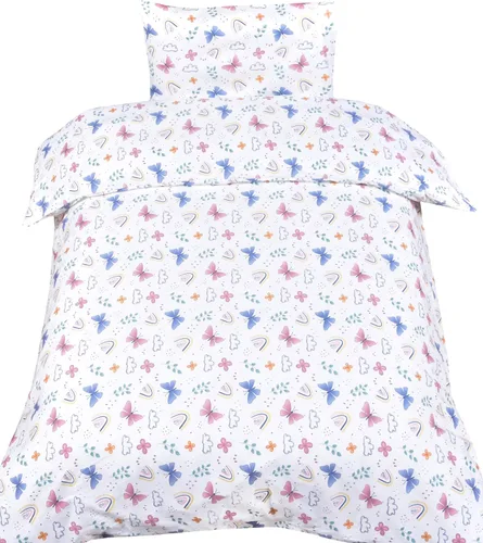 Vista 3 de J-pinno Juego de funda de edredón + funda de almohada de dibujos animados de mariposa arcoíris para niñas, cierre de cremallera, 100% algodón