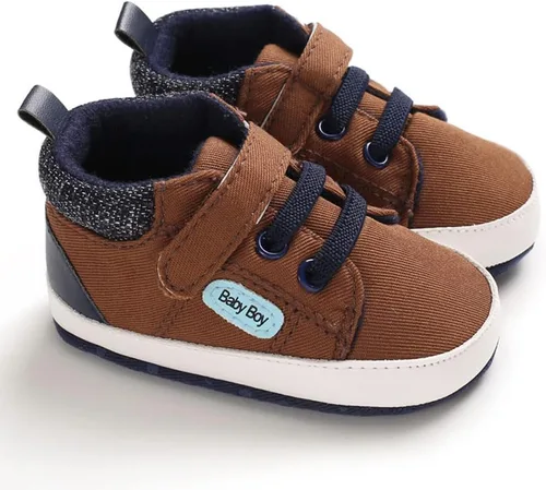 Vista 5 de Sekantrol Zapatos de cuna para recién nacidos, para niños y niñas, suela de goma suave, zapatos para bebés, zapatos deportivos de moda de caña alta