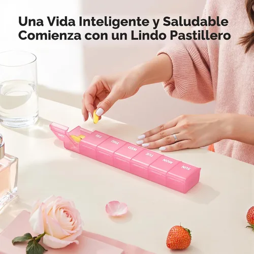Vista 2 de AUVON Organizador semanal de píldoras con diseño de apertura sin esfuerzo, pastillero apto para artritis, organizador de píldoras sin BPA de 7 días