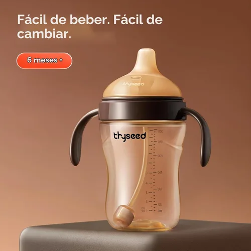 Vista 2 de Thyseed Vaso para sorber de paja con peso a prueba de derrames, entrenador de transición para bebés, boquilla de silicona suave, sin BPA, 19.7 ft+