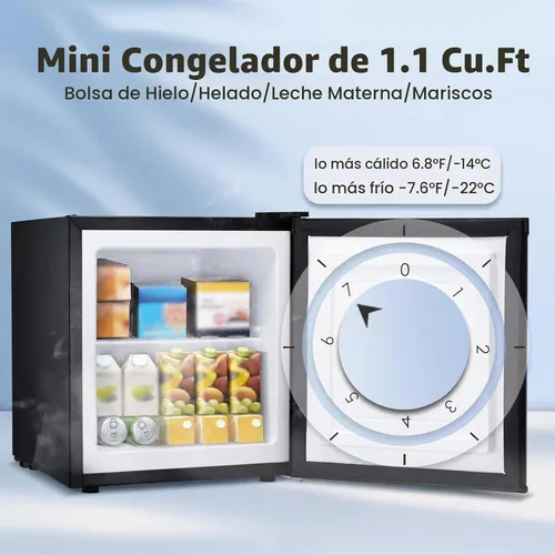Vista 3 de Congelador vertical pequeño de 1.1 pies cúbicos, mini congelador compacto con estantes extraíbles, termostato ajustable, bisagra de puerta