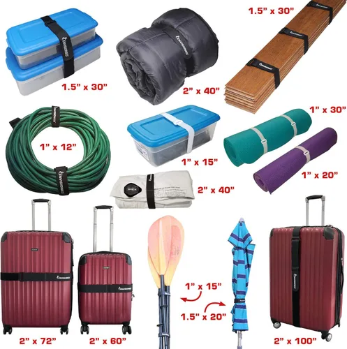 Vista 7 de Correas elásticas reutilizables de 1 x 12 pulgadas, paquete de 10 ganchos y bucles, más 2 bridas reutilizables