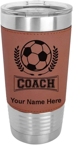 Vista 12 de LaserGram Vaso aislado al vacío de 20 onzas, entrenador de fútbol, grabado personalizado incluido (piel sintética, estilo béisbol)