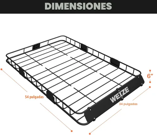 Vista 5 de WEIZE Portaequipajes de techo resistente de 54" x 34", cesta de carga para techo con bolsa impermeable, correa de sujeción, red, extensión
