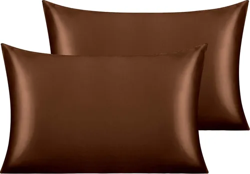 Vista 26 de NTBAY Paquete de 2 fundas de almohada estándar de satén para cabello y piel, lujosas y sedosas fundas de almohada con cierre de sobre, 20 x 26