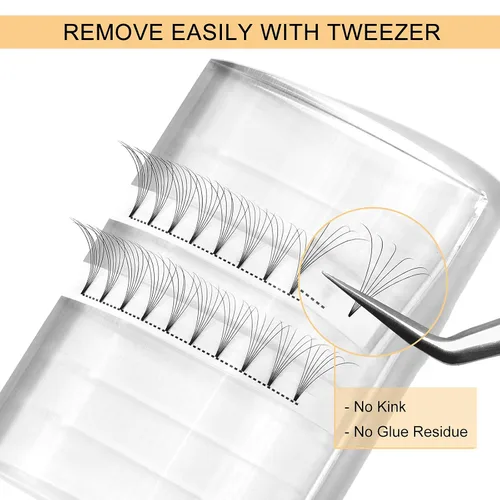 Vista 19 de QUEWEL Extensiones de Pestañas Prehechas en Ventilador, Extensiones de Pestañas Prehechas 3D de 0.07mm de Grosor, Rizado C, 8mm de Volumen