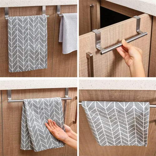 Vista 2 de Toallero de acero inoxidable, soporte para toallas de baño, armario de cocina, puerta, organizador para colgar en la pared, 1 unidad