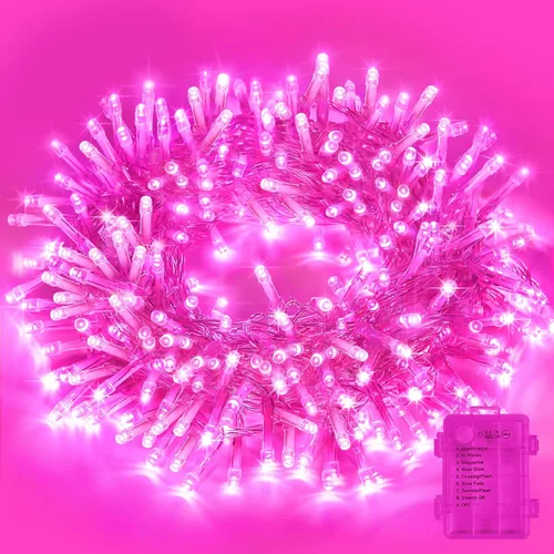 Vista 16 de LAMPHOME Luces de Navidad multicolor que funcionan con pilas, 34.1 pies, 100 luces LED impermeables de cadena para árbol de Navidad con 8 modos