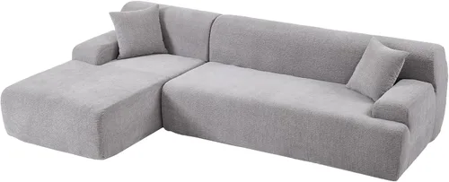 Vista 5 de Moderno sofá modular grande en forma de L, juego de sofá cama tapizado de gran tamaño, combinación libre de 2 piezas, juego de sofá tumbona de tela