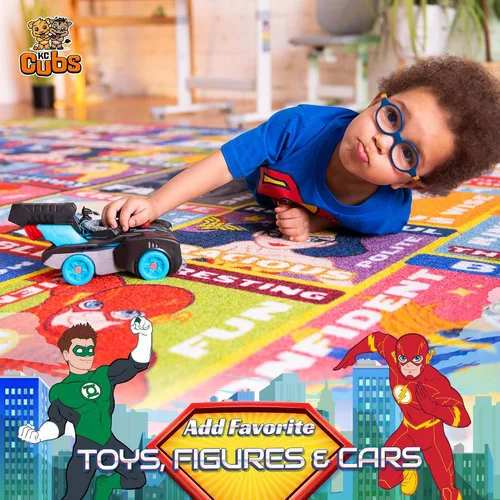 Vista 6 de DC Super Friends - Alfombra educativa para niños, alfabeto, emociones y rasgos de héroe ABC, alfombra de aprendizaje de habilidades sociales