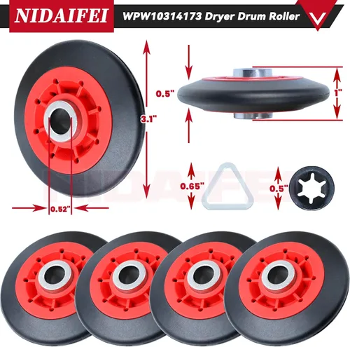 Vista 3 de [Upgraded] 4392067 Dryer Repair Kit with WPW10314173 Drum Roller 279640 Dryer Idler Pulley 661570v Belt WPW10359272 WPW10359271 Dryer Drum Shaft for