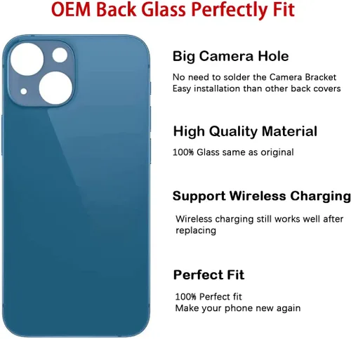 Vista 3 de Reemplazo de cristal trasero OEM para iPhone 13 mini 5.4 pulgadas (azul) con kit de herramientas de reparación