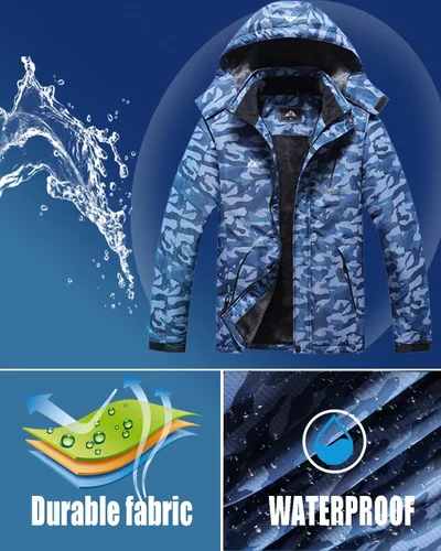 Vista 4 de Chaqueta de esquí impermeable para hombre, resistente al viento, cortavientos, abrigo de nieve cálido con capucha