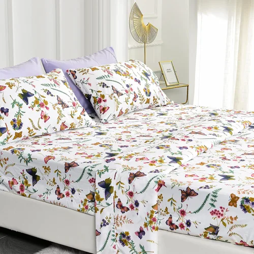 Vista 26 de American Home Collection - Juego de sábanas y fundas de almohada estampadas de 6 piezas, con 14 pulgadas de caída; sábanas de microfibra con doble