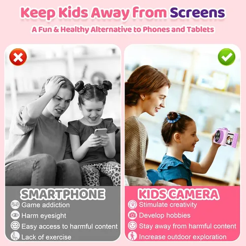 Vista 2 de Cámara para niños, regalos de Navidad y cumpleaños para niños y niñas de 3 a 12 años, cámaras de video digitales HD mejoradas para niños, juguetes