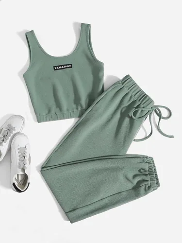 Vista 6 de Floerns Conjunto deportivo de dos piezas para mujer con cordón en la cintura