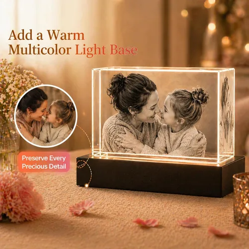 Vista 4 de Foto de cristal 3D, regalos personalizados de Navidad para mamá, esposa, mujer, papá, marido, abuela, foto personalizada en cristal, único