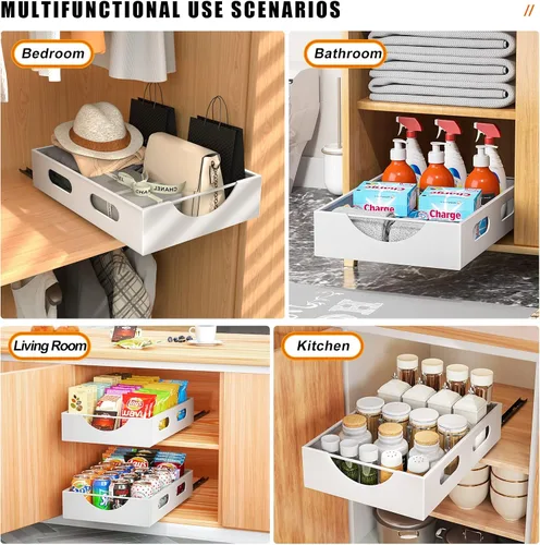 Vista 5 de Organizador de armario extraíble fijo con adhesivo, estantes de almacenamiento de cajones deslizantes – 10.8 pulgadas de ancho x 15.15 pulgadas
