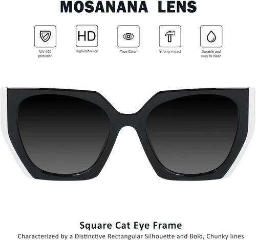 Vista 3 de mosanana Gafas de sol cuadradas de ojo de gato para mujer, estilo geométrico moderno, modelo COCO