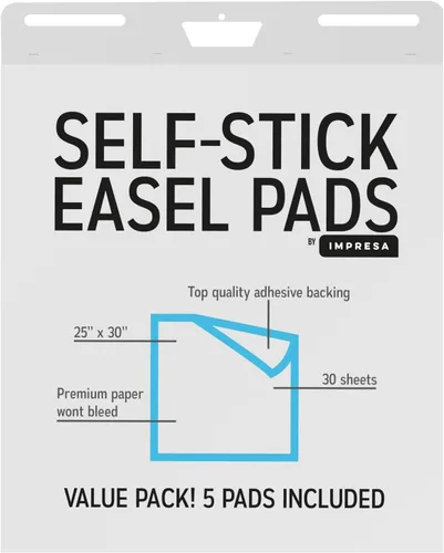 Vista 8 de IMPRESA Teacher Supplies - Almohadillas adhesivas para caballete, 25 x 30 pulgadas, color blanco, portátil, paquete de 5 (150 hojas), adhesivo