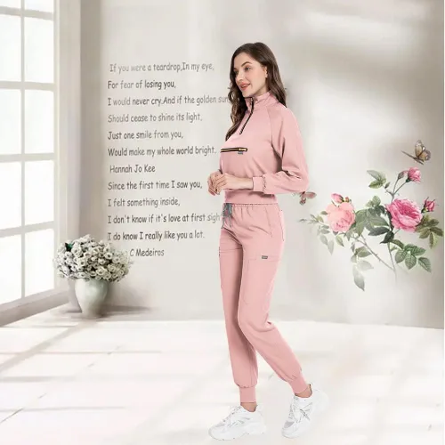 Vista 2 de niaahinn Conjunto de ropa quirúrgica con manga larga para mujer, camiseta de uniforme médico y pantalones quirúrgicos, uniformes de trabajo médico