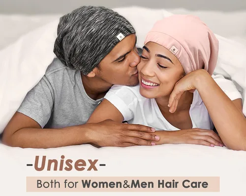 Vista 2 de YANIBEST - Gorro de satén de seda para dormir y cubrir el cabello, holgado, ajustable y con forro de seda para cabello rizado y trenzas