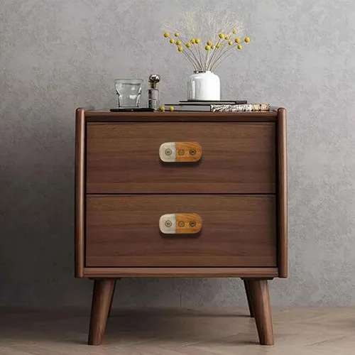 Vista 3 de Perilla Home Juego de 6 pomos de puerta de madera - Pomos decorativos ovalados con incrustación para puerta con mango, elegante adición