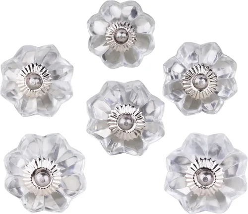 Vista 18 de Indian Shelf Paquete de 6 manijas de cristal vintage con flores de caléndula ámbar y diseño elegante para cajones