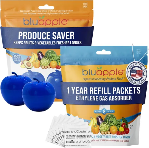 Vista 7 de Bluapple Produce Saver Absorbedor De Gas Etileno, Paquete De 2: Mantiene Las Frutas Y Verduras Frescas Por Más Tiempo En El Refrigerador Y Fruteros