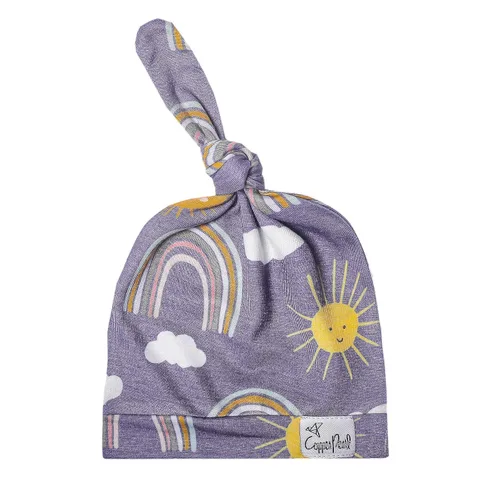 Vista 64 de Copper Pearl Gorro de bebé con nudo superior elástico suave Millie