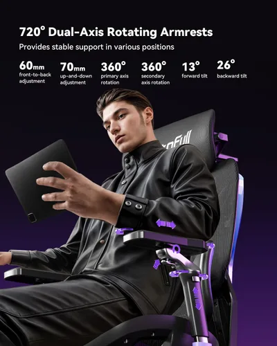 Vista 6 de AutoFull G7 Silla ergonómica RGB para juegos, silla de malla certificada IGR con soporte lumbar de 3 zonas, ajuste de 22 puntos, reposabrazos