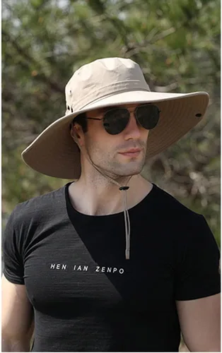 Vista 3 de Sun Protection Waterproof Breathable Wide Brim Bucket Sun Hat H2-beige