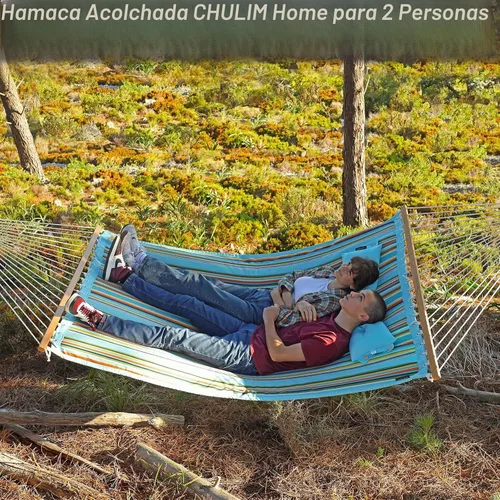 Vista 2 de CHULIM Hamaca de tela acolchada doble de 12 pies con barras separadoras y almohada, capacidad de peso de 450 libras, hamaca para 2 personas