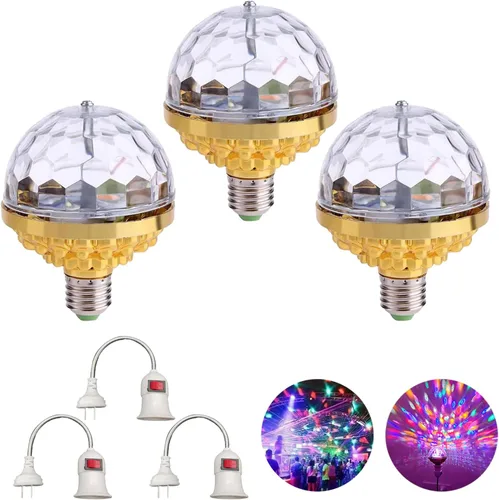 Vista 10 de Luz de bola mágica giratoria colorida, luces de fiesta, bola de discoteca, bombilla con forma de bola de discoteca de espejo, bombilla mágica