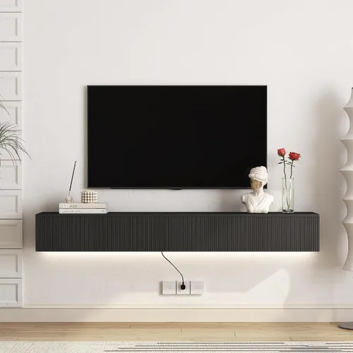 Vista 30 de Soporte flotante para TV montado en la pared con 20 LED de color, soporte de TV moderno de 63 pulgadas, gabinete de TV flotante centro