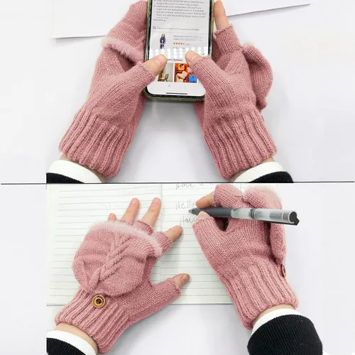 Vista 33 de Beurlike Guantes de invierno para mujer, de lana cálida, a prueba de viento, convertibles, sin dedos