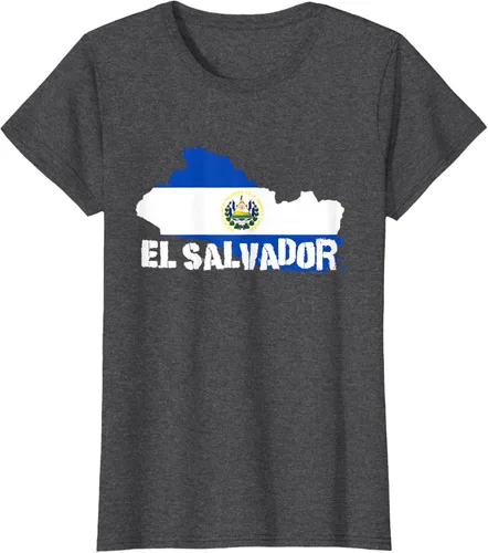 Vista 4 de Camiseta con la bandera de El Salvador, mapa de El Salvador, camiseta de Salvador para mujer, Negro