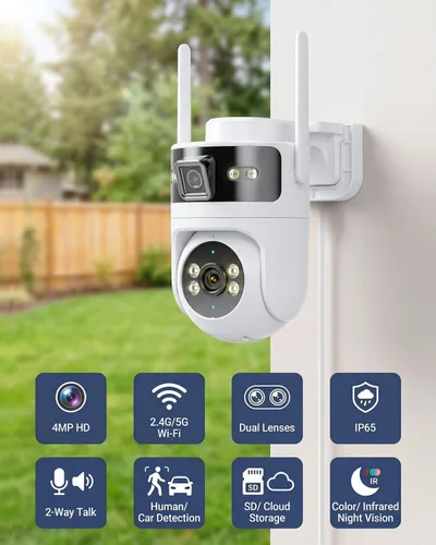Vista 8 de LongPlus Cámara inalámbrica de seguridad al aire libre de doble lente 2K