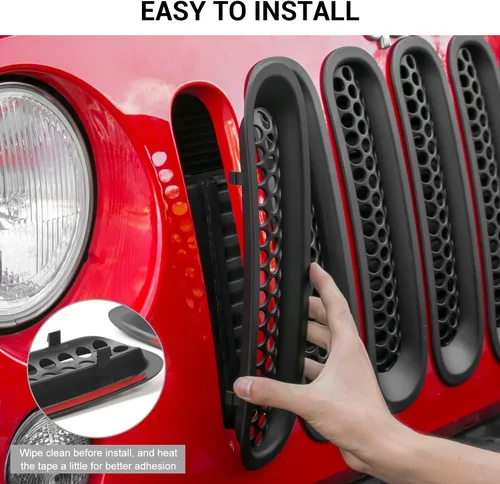 Vista 6 de JeCar para Jeep JK Insertos de Parrilla Delantera de Malla para Jeep Wrangler JK & Unlimited 2007-2018 (Negro Mate)