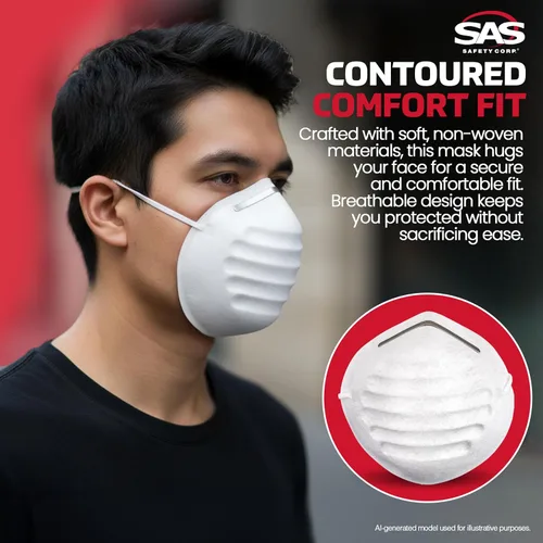 Vista 4 de SAS Safety 2985 Máscara antipolvo no tóxica, caja de 50