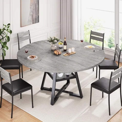 Vista 8 de Jocoevol Mesa de comedor redonda para 4 personas, mesa de pedestal circular para cocina, comedor, mesa de pedestal, muebles de cocina y comedor