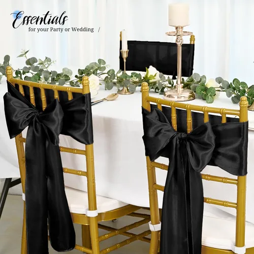 Vista 7 de Pesonlook 50 cintas de satén para silla, lazos de satén negro, lazos para silla, suministros para bodas, recepciones, eventos, banquetes, fiestas