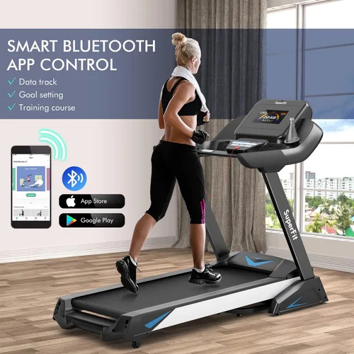 Vista 5 de GYMAX Caminadora plegable, caminadora inclinada automática de 4.75 HP con monitor LED, altavoz de dientes azules, control de aplicaciones, 20