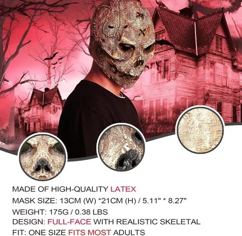 Vista 8 de Máscara de calavera de cabeza completa, disfraz de látex espeluznante