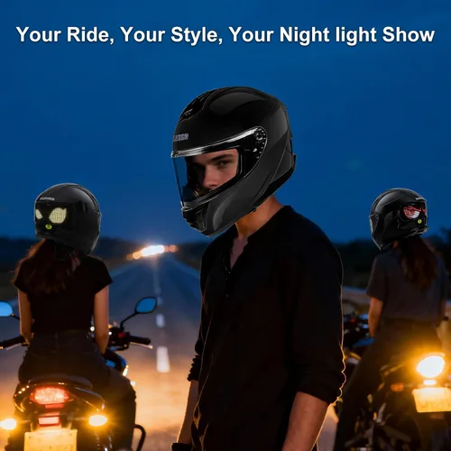 Vista 5 de Casco de Motocicleta - Casco Integral Aprobado por DOT (Control de Aplicación Inteligente), Casco de Motocicleta Compacto