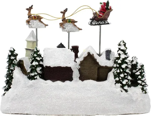 Vista 4 de Kurt Adler Pueblo musical LED con pilas con Papá Noel y ciervos, 11 pulgadas